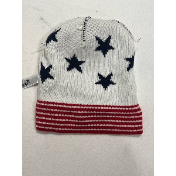 Old Navy Stars Stripes USA Pom Beanie Hat Red White Blue Knit One Size - Picture 7 of 7
